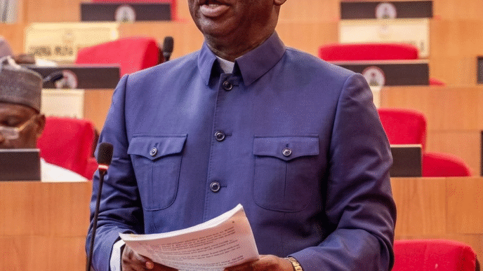 Senator Emmanuel Udende presenting a motion on the floor of the Nigerian Senate regarding killings in Kwande, Benue State